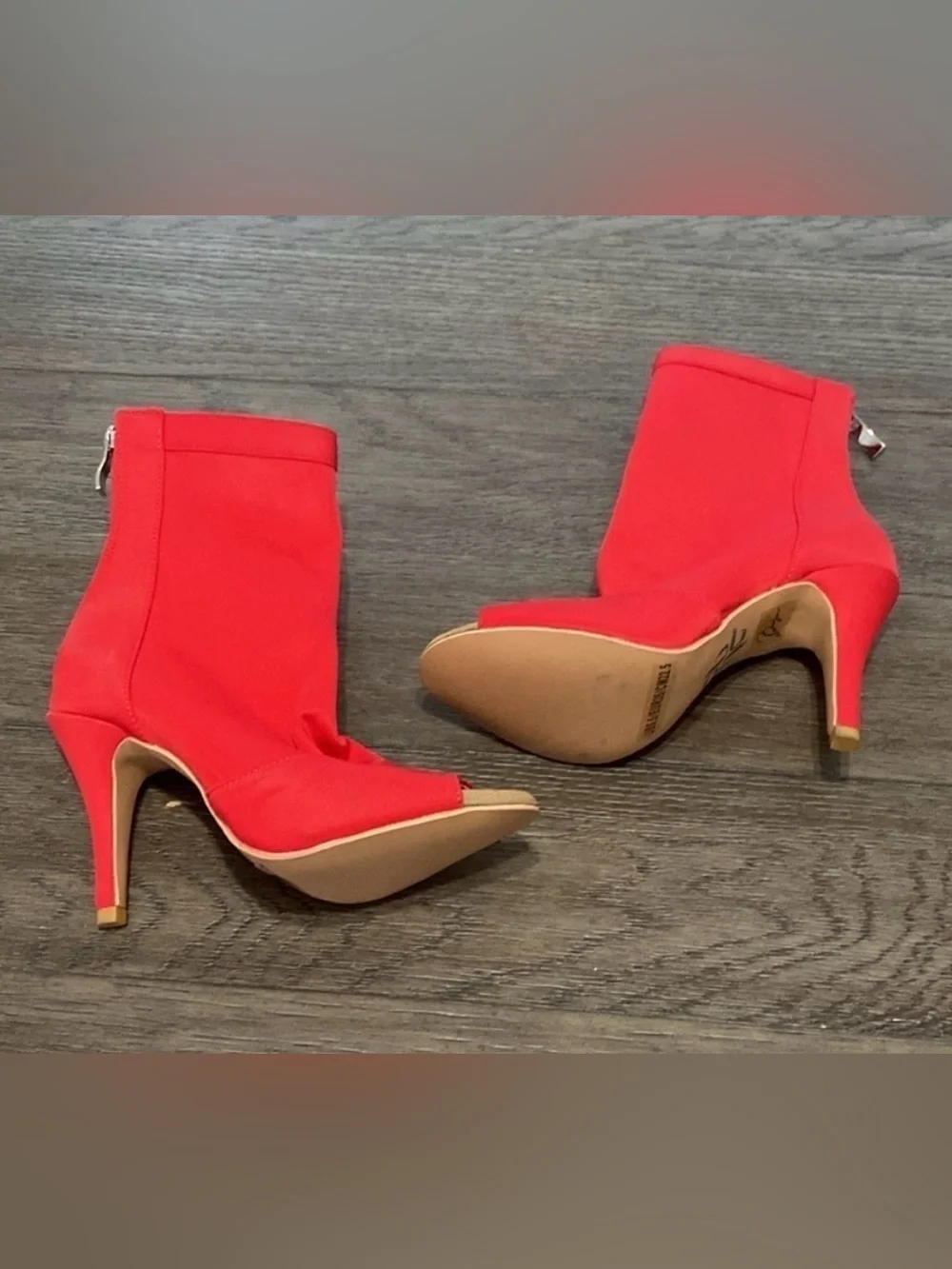 NWT BURJU Mina Open Toe Short Stretch Lycra Ankle Boots | Red | Size 5